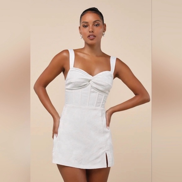 Lulus White Jacquard Bustier Skort Romper - Picture 3 of 6